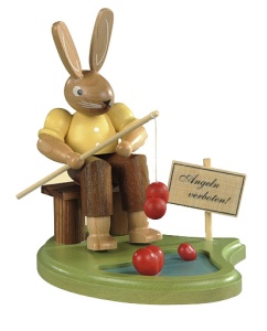 Easter bunny, male, fisherman on pond